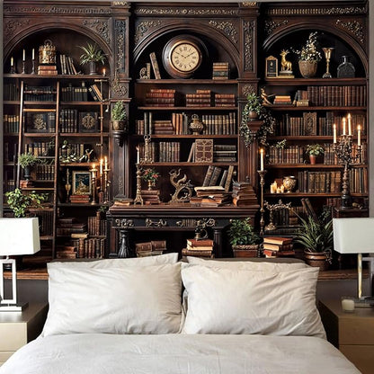 YEXIT Vintage Bookshelf Tapestriey, Retro Library backdrop Wall Tapestries, Old Books on Shelf Classical Study Room Living Room Dorm Bedroom 60×80 inch