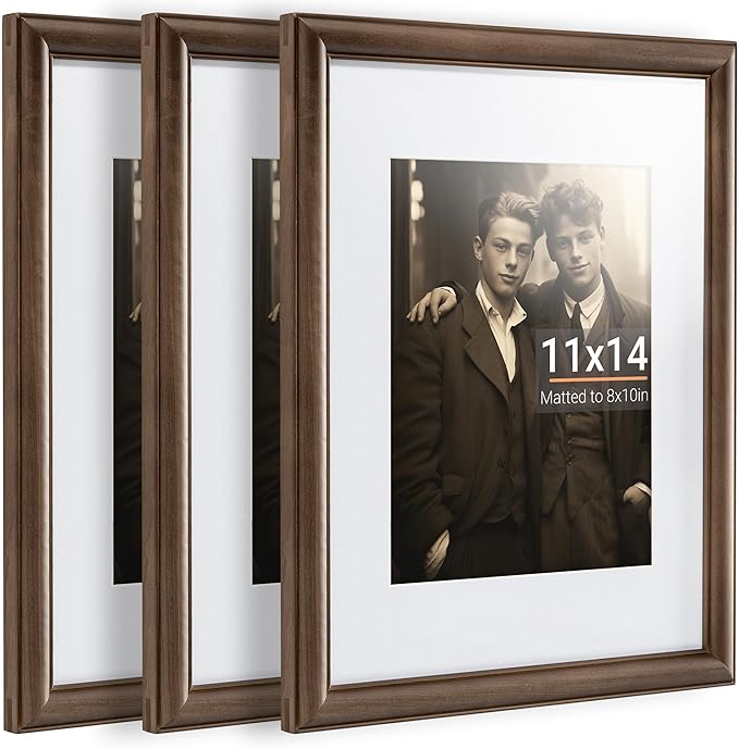 Heimlove 11x14 Picture Frame,11 x 14 Natural Solid Walnut Wood Frame Matted to 8x10 with Tempered Glass,11"x14" Handcrafted wood Frame,Vertical or Horizontal Wall Hanging,Art Photo and Prints,3 Pack