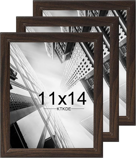 KTKDE 11x14 Picture Frame Set of 3,Walnut Wooden frames, Vertical & Horizontal Wall Hanging for Wall Display,Studio Gallery Photo Frame for Photos, Posters & Art Prints