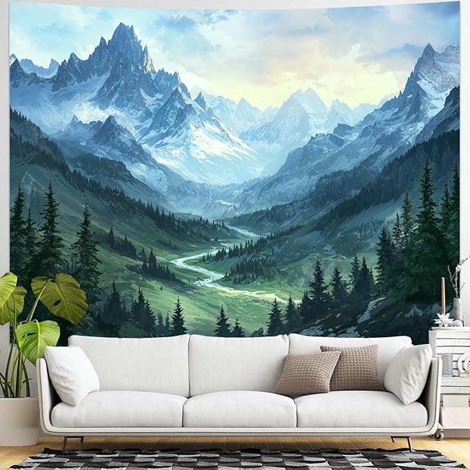kampdream Landscape Tapestry, Scenery Art Wall Tapestries, Nature Wall Decor for Bedroom Living Room Backdrop Fantasy Mountain 44×60 inches