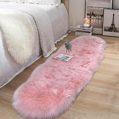 Faux Fur Rug for Bedroom, Fluffy Runner Rugs Soft Sheepskin Rug Sofa Couch Seat Cushion, 2x6ft Grey Plush Area Rug Shag Rugs Floor Carpets for Nursery Bedside, Cute Shaggy Fuzzy Home Decor