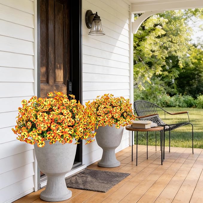 Artificial Flowers, 24 Bundles, Decorative Bouquets for Home, Wedding, Garden, Office Decor (Orange Yellow)