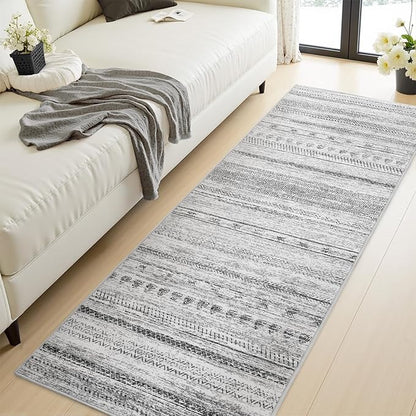 2x6 Runner Rug Machine Washable Non Slip Area Rug Distressed Neutral Moroccan Boho Rug Ultra Soft Floor Runners for Hallways for Entryway Laundry Room Kitchen, Black