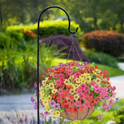 Artificial Flowers Hanging Plants in Basket,Artificial Hanging Flowers for Outdoor Indoor Decor,UV Resistant Hanging Baskets with Fake Flowers for Patio Garden Porch Deck Decoration