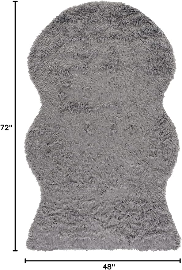SAFAVIEH Faux Sheep Skin Collection 4' x 6' Grey FSS115D Silken Glam 2.35-inch Thick Area Rug