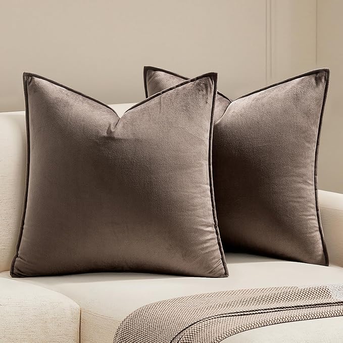 MIULEE Pack of 2 Decorative Velvet Throw Pillow Cover Soft Pillowcase Solid Square Cushion Case for Sofa Bedroom Car 22x22 Inch Dark Coffee