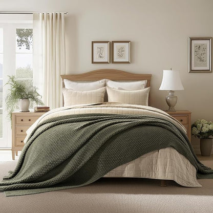 EVERGRACEHOME Chunky Chenille Knit Throw Blanket for Couch, Soft Luxurious Oversized King Moss Stitch Blanket for Bed, Large Cozy Farmhouse Knitted Throw for Sofa, Olive Green, 92" x 108"
