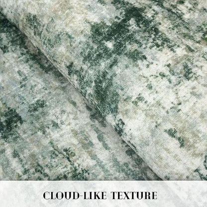 Modern Abstract Runner Rug 2x6, Grey Green Washable Kitchen Runner Non-Slip Soft Hallway Rug Runner Thin Print Faux Wool Carpet for Entryway Bedroom Laundry Room Indoor Home Decor