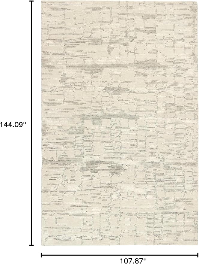 TOWN & COUNTRY LUXE Remi Abstract Line Art Handcrafted 100% Wool Area Rug, Beige/Blue, 9"x12"