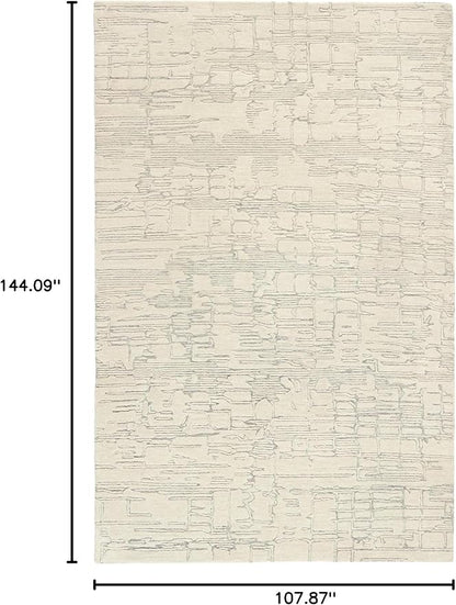 TOWN & COUNTRY LUXE Remi Abstract Line Art Handcrafted 100% Wool Area Rug, Beige/Blue, 9"x12"