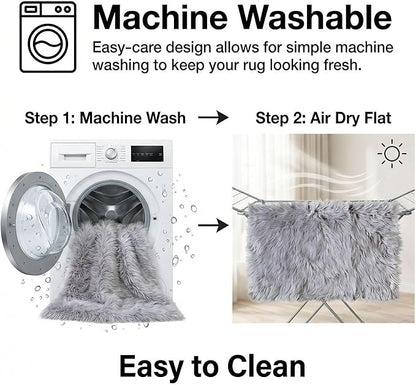 2 x 3 ft Fluffy Gray Rug – Soft Faux Fur Rug for Bedroom, Living Room, or Entryway – Cozy Faux Sheepskin Accent for Home Decor