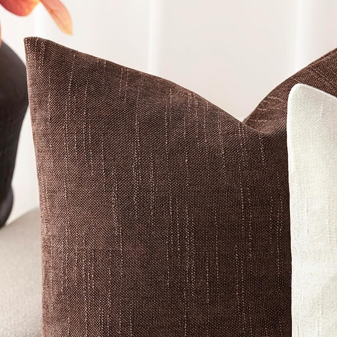 Foindtower Pack of 2 Soft Textured Chenille Throw Decorative Pillow Covers Square Accent Solid Cushion Cover Cozy Neutral Farmhouse Pillow Case for Couch Sofa Bedroom Living Room 26x26 Inch,Red Brown