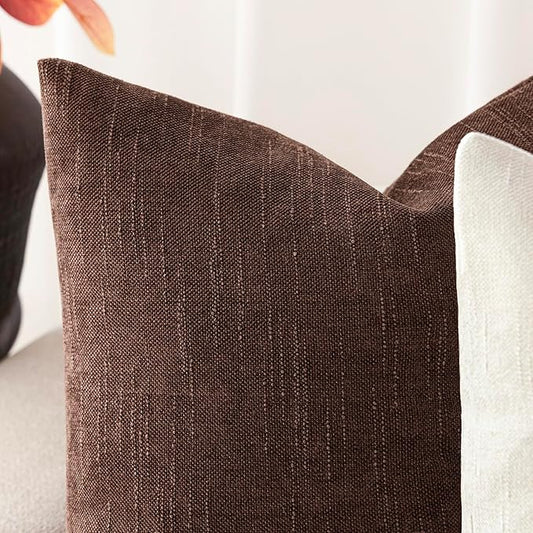 Foindtower Pack of 2 Soft Textured Chenille Throw Decorative Pillow Covers Square Accent Solid Cushion Cover Cozy Neutral Farmhouse Pillow Case for Couch Sofa Bedroom Living Room 26x26 Inch,Red Brown