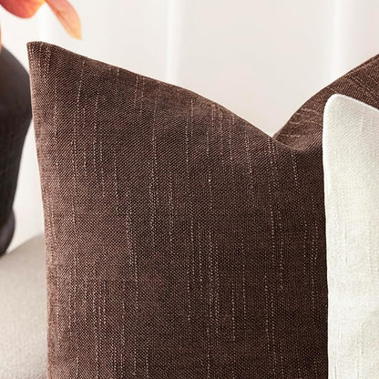 Foindtower Pack of 2 Textured Chenille Throw Decorative Pillow Covers Square Accent Solid Cushion Cover Neutral Farmhouse Lumbar Pillow Case for Couch Sofa Bedroom Living Room 12x20 Inch,Red Brown