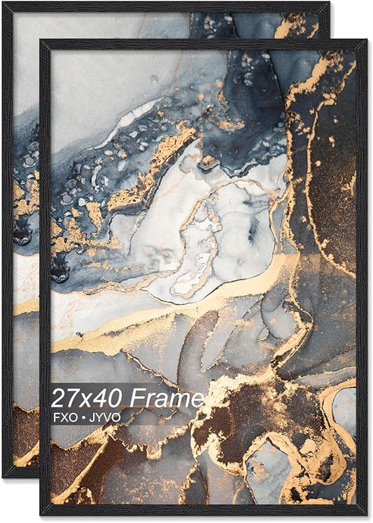 Engineered Wood 27 x 40 Frame Set of 2, Black Picture Frame for 27x40 Inch Poster Puzzle Photo, Light Weight 27by40 Poster Frame with Wood-grain for Wall - 2 Pack/Black/27 x40