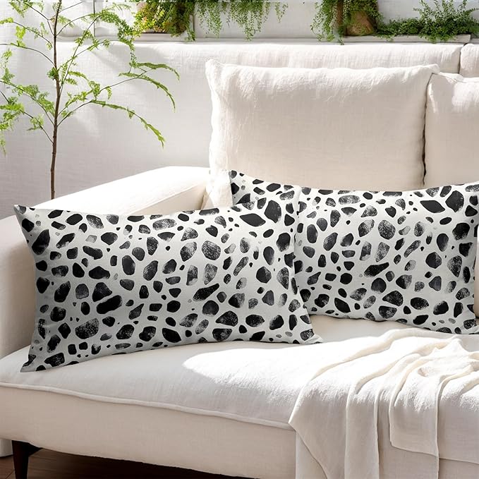 Polka Dot Pillow Covers 12x20 Set of 2 Decorations Black Cream Throw Pillow Covers Boho Decor Brush Strokes Pillowcases Modern Trendy Pattern Farmhouse Soft Cozy for Sofa Bed Home Decorative