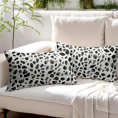 Polka Dot Pillow Covers 12x20 Set of 2 Decorations Black Cream Throw Pillow Covers Boho Decor Brush Strokes Pillowcases Modern Trendy Pattern Farmhouse Soft Cozy for Sofa Bed Home Decorative