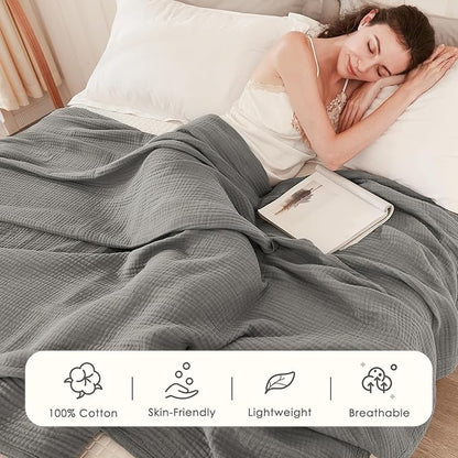 EMME Cotton Muslin King Blanket Big Oversized Bed Layering Bedspread Coverlet Breathable Gauze Soft Lightweight Blankets (Grey, 120"x94")