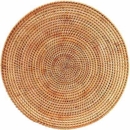 Natural Rattan Woven Placemats; Oval Tableware Mats Anti Slip Multifunctional Placemat (35x35cm Handwoven Trivet).