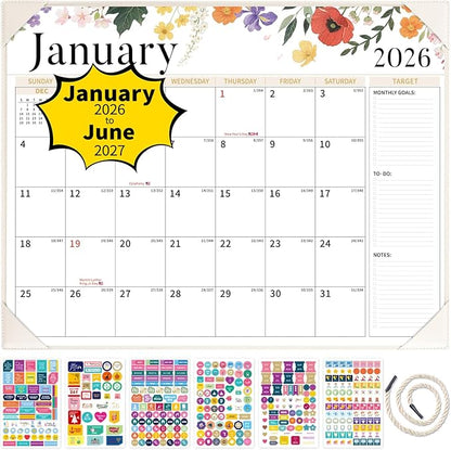 Ospelelf Large Desk Calendar 2026-2027 with PU Leather Pad, 18 Months Planner Pad from January 2026 - June 2027, 22" x 17" Wall Calendar with Protective Cover for Home or Office, White Floral