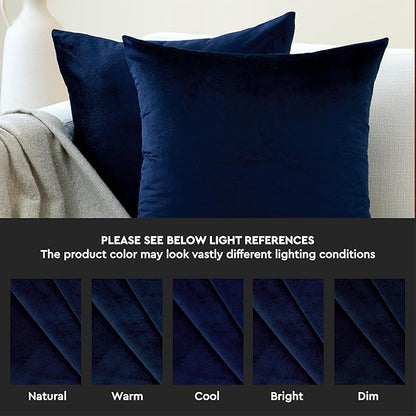 Encasa XO Velvet Throw Pillow Covers 20x20 in (50x50 cm) - Navy Blue - No Inserts, Pack of 2 Cases | Solid Plain Dyed Soft & Smooth, Square Decorative Cushion Covers for Living & Bedroom