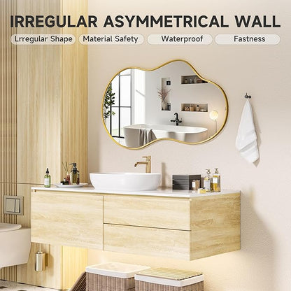 Hasipu Irregular Wall Mirror - 35"x24" Asymmetrical Mirror, Modern Decorative Mirrors for Living Room, Entryway, Hallway, Bathroom, Bedroom,Wall Mounted Home Decor (Gold)