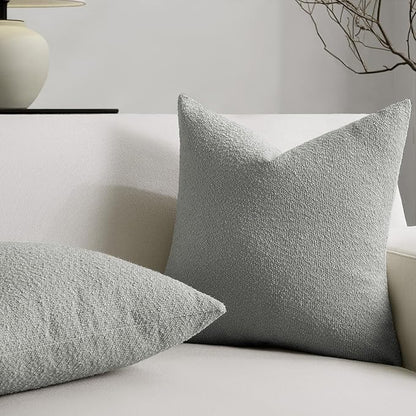 Throw Pillow Covers 18 x 18 Inch Set of 2, Accent Soft Boucle Textured Pillow Cover, Decorative Solid Color Cozy Cushion Pillow Case for Couch Bedroom Sofa Living Room Home Decor, Light Gray