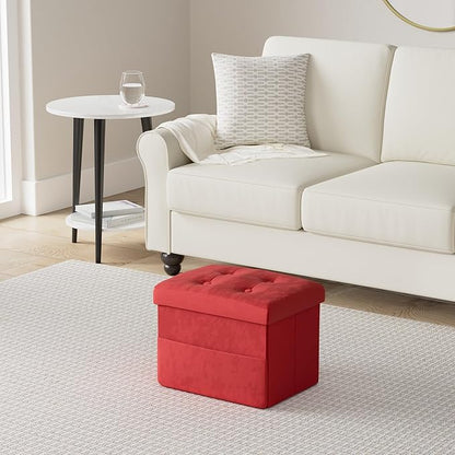 LINMAGCO Storage Ottoman Folding Foot Stool Foot Rest with Side Pocket Modern Ottoman with Storage Short Sofa Stool Linen Cloth 17x13x13(ROSEO)