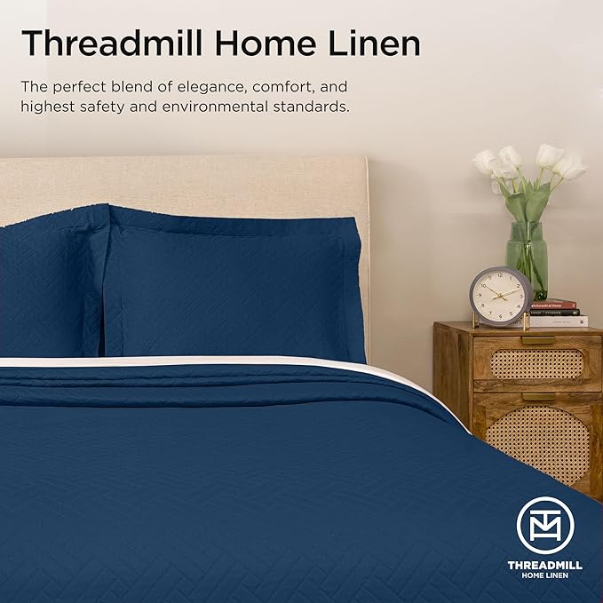 Threadmill Luxury Cotton Blankets for Queen Size Bed | All-Season 100% Cotton Queen Size Blanket | Criss Cross Cozy Lightweight, Soft Breathable Coverlet fits Full Size Bed, 90x92 | Folkstone Blue