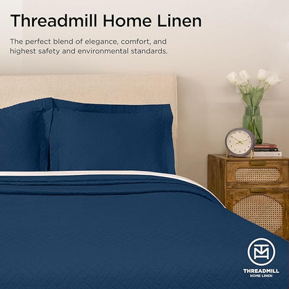 Threadmill Luxury Cotton Blankets for Queen Size Bed | All-Season 100% Cotton Queen Size Blanket | Criss Cross Cozy Lightweight, Soft Breathable Coverlet fits Full Size Bed, 90x92 | Folkstone Blue