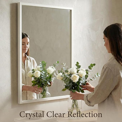 24" x 36" Cream White Wall Mirror for Decor, Modern Minimalist Bedroom Mirror, Soft Textured Waterproof Vanity Mirror for Powder Room & Nursery, Standard Trim