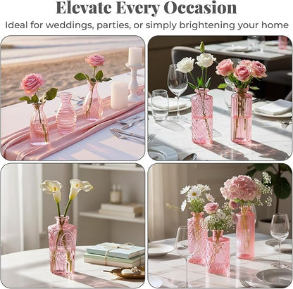 BEAHOT 32 Pack Pink Bud Flower Vase in Bulk,Mini Vintage Glass Bud Vases for Centerpieces,Wedding Decor,Party & Home Decaration,Mother's Day (Pink)