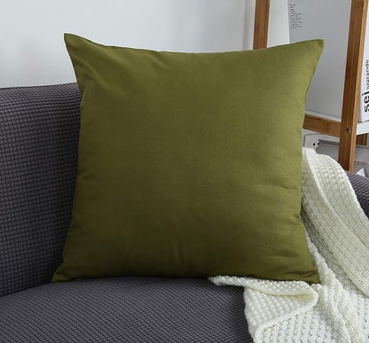 TangDepot Set of 2 Handmade Decorative Solid 100% Cotton Canvas Throw Pillow Covers/Cushion Covers, 45 Colors Available - (16"x16" 2 Pieces, Olive Green)