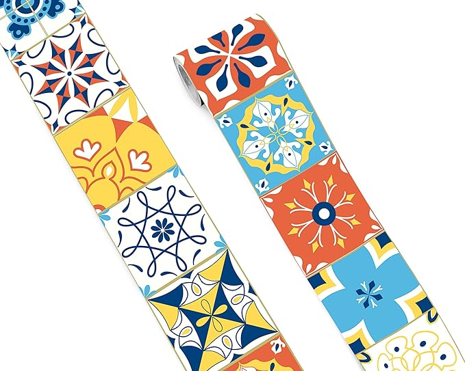 FLFK Wall Border Tile Stickers Peel and Stick Wallpaper Border for Kitchen Backsplash Bathroom Shower Room,4"x240"