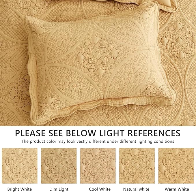 Oversized Bedspread - King Size Bedding Cover - Modern & Contemporary Coverlet Set, Real Stitching, Reversible, Lightweight, 5 Piece, Honey Gold