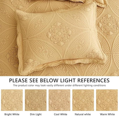 Oversized Bedspread - Queen Size Bedding Cover - Modern & Contemporary Coverlet Set, Real Stitching, Reversible, Lightweight, 5 Piece, Honey Gold