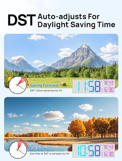 MASHI 18.5" Large Digital Wall Clock with Remote Control, Dual Alarm with Big LED Screen Dispaly,10 Adjustable Brightness, DST, Date Week,Temp for Living Room, Bedroom, Gift for Elderly (Silver)
