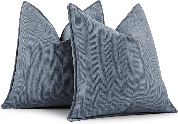 ZWJD Dusty Blue Pillow Covers 18x18 Set of 2 Chenille Throw Pillow Covers with Elegant Design Soft and Luxurious Decorative Throw Pillows for Couch, Bed, and Home Decor