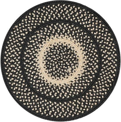 Homespice Manchester Round Braided Placemats, Country Primitive Decor, Set of 2, 15" Black and Tan Jute Table Mats - Vibrant Colors, Durable, Easy to Clean and Protects Furniture
