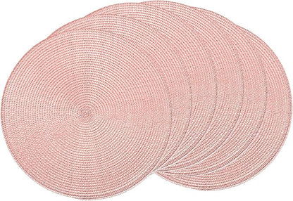 AHHFSMEI Round Braided Placemats 15 Inch Round Table Mats for Dining Tables Natural Woven Heat Resistant Place mats Set of 6 (Pink)