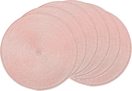 AHHFSMEI Round Braided Placemats 15 Inch Round Table Mats for Dining Tables Natural Woven Heat Resistant Place mats Set of 6 (Pink)