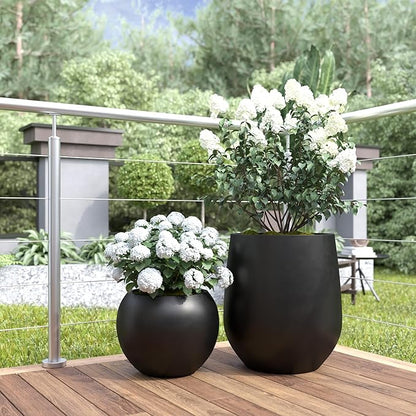 DTY Signature Mount Sherman 19.7''D x 21.7''H Modern Indoor Outdoor Fiberstone Sphere Planter, Durable Round Garden Pot, Weather Resistant, Drainage Hole & Rubber Plug - Large, Black