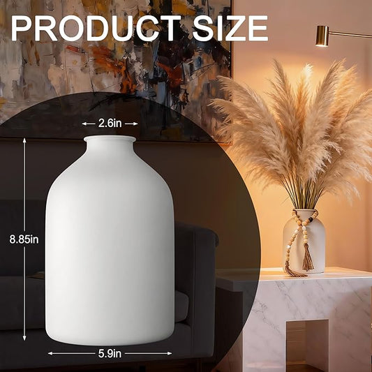 Flower Vase Home Decor, White Vases for Centerpieces Living Room,Small Vases for Flowers Metal Matte (8.6in Tall) Pampas Grass Vase for Coffee&Console Dining Entryway Tables Decorative vase