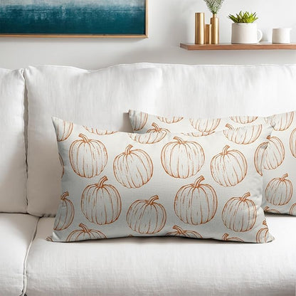 Fall Pillow Covers 12x20 Set of 2 Decorations Orange Pumpkin Throw Pillow Covers Decorative Thanksgiving Pillow Case Farmhouse Rustic Pillowcases Vintage Cozy Soft Autumn for Sofa Bed Home Decor