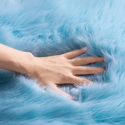SERISSA Ultra Soft Fluffy Rug Sky Blue Faux Sheepskin Fur Rug Shaggy Couch Cover Furry Carpet for Kids Room Bedroom Living Room Runner, 2x6 Feet (Sheepskin Shape,Sky Blue)