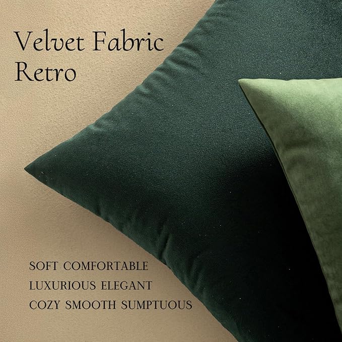 MIULEE 24x24 Inch Euro Sham Velvet Pillow Covers, Set of 2 Large Square Christmas Decorative Pillows -Army Green Super Soft for King Bed, Sofa, Couch, Accent Chairs