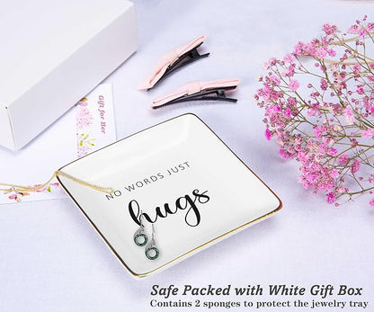 Women Inspirational Motivational Encouragement Gifts,Remind Presents-Sympathy,Get Well Soon,Recovery Presents-Christmas Gifts-Jewelry Tray Trinket Holder Ring Dish-No Words Just Hugs-Thinking of You