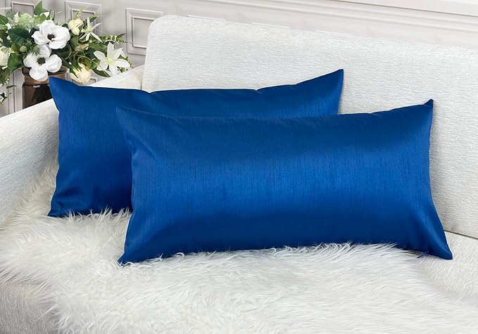 Aiking Home 12x24 Inches Faux Silk Rectangular Throw Pillow Cover, Zipper Closure, Royal (Set of 2)