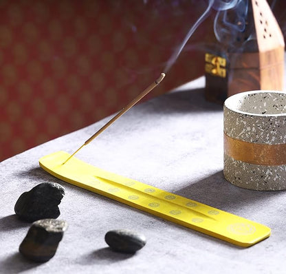 Bless-International Traditional-Handmade-Burner Wooden-Incense-Stick-Holder Ash-Catcher-Stand for-Aromatherapy-Meditation-Yoga (Positivity Yellow) 10 Inches, Pack of 2