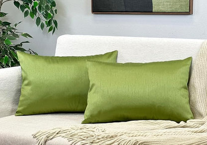 Aiking Home 12x18 Inches Faux Silk Rectangular Throw Pillow Cover, Zipper Closure, Green (Set of 2)